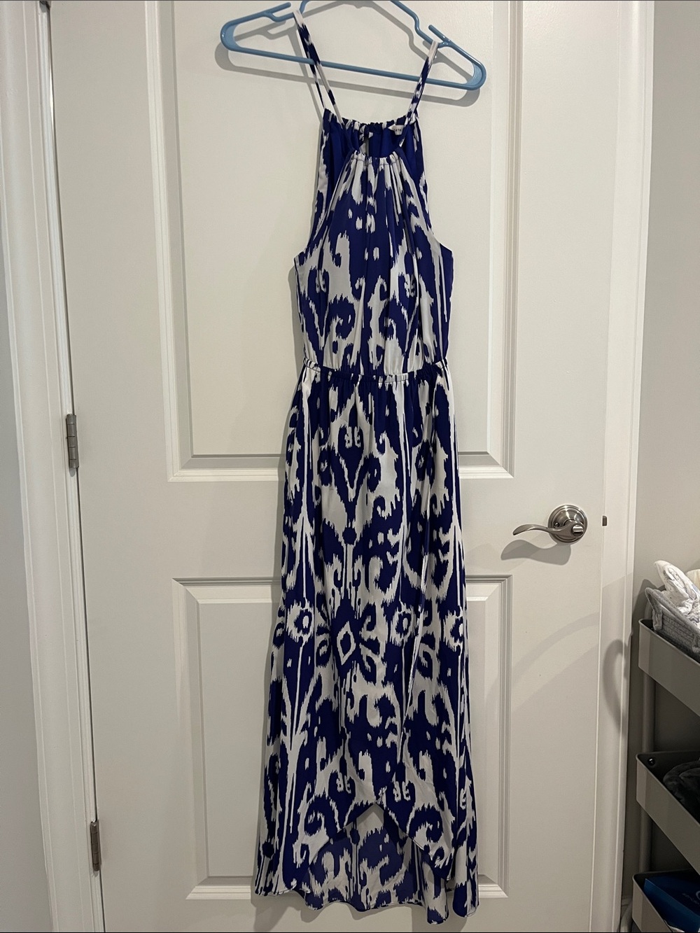 Athleta Navy and White Halter Maxi Dress with Ikat Print